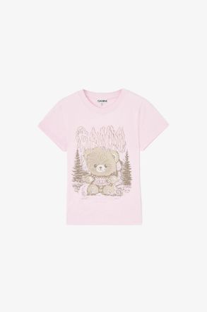 Ganni Pink Baby Fit T-shirt with Forest Teddy - Size XXS Organic Cotton