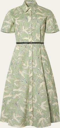 Altuzarra Kieran Bird-Print Cotton Belted Midi Shirtdress