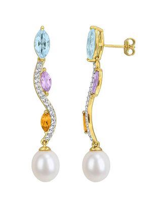 Rina Limor Gold-Plated Silver 4.66 Ct. Tw. Gemstone & 9-9.5Mm Pearl Earrings