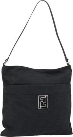 Fendi Pre-owned Shoulder Bags, female, Black, Size: ONE SIZE Pre-owned Canvas Shoulder Bag
