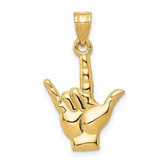 Diamond2Deal 14k Yellow Gold Polished I Love You Hand/Sign Language Charm Pendant