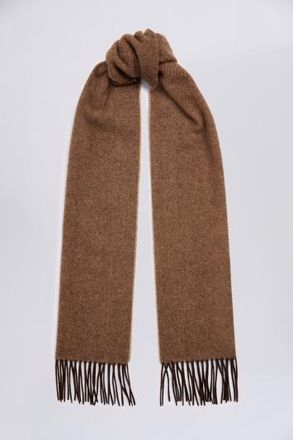 Moss Bros. Chocolate Herringbone Pure Wool Scarf