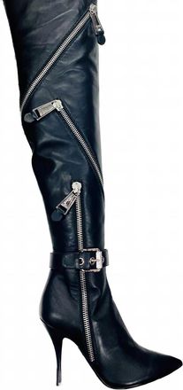 Moschino Over The Knee Stiletto Leather Boot In 0