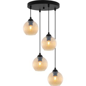 OEM L&aacute;mpara Colgante Riffle Negra 4 Planas Pantalla Miel Bolas E27