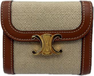 Celine Beige Brown Canvas Leather Wallet (Tri-Fold) (Pre-Owned)