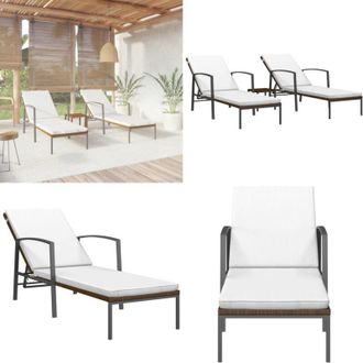 vidaXL Lettini Prendisole 2 pz con Tavolo in Polyrattan Marrone - Tavolo da giardino - Lettino da giardino