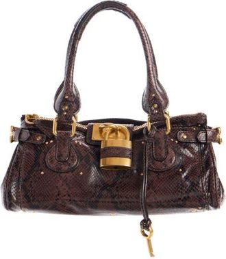 Chlo&eacute; Paddington Snakeskin Embossed Leather Satchel in Rosewood at Nordstrom