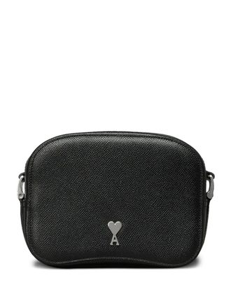 Ami Ami de Coeur-plaque leather messenger bag - Black