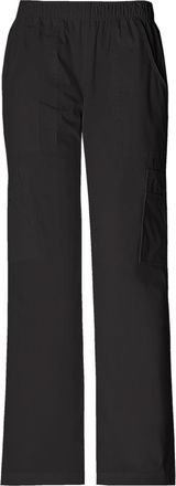 Cherokee Women Scrubs Pant Workwear Core Stretch Mid Rise Pull-On Cargo 4005, Black, M Petite