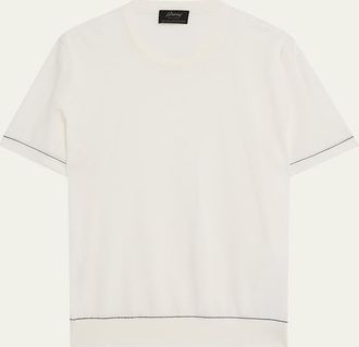 Brioni Mens Sea Island Cotton Short-Sleeve Crewneck Sweater