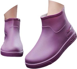 Generic Waterproof Rain Boots Knee High Wellington Rubber Textile Lined Wellie Anti-Skid Slip On Shoe Fashion Ladies Shoes Oil Resistant Outsole for Walking O