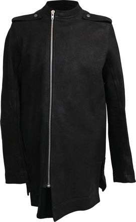 Rick Owens Zip-Up Asymmetric Jacket in Black Leather