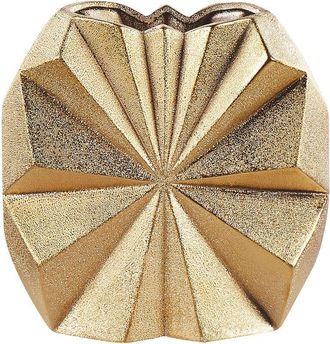 Beliani Florero Decorativo De Gres Dorado 25 Cm Resistente Al Agua Glamuroso Aelia