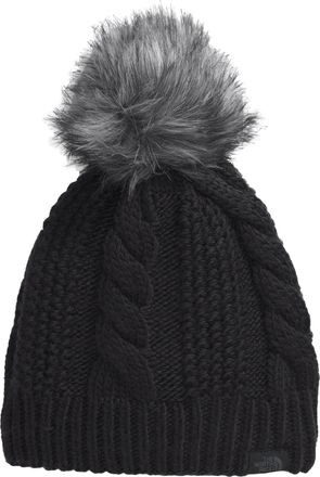 The North Face Womens Oh Mega Fur Pom Beanie | Deep Fit, Cuffed Winter Hat with Soft Cable Knit Texture & Fleece Lining, Tnf Black, One Size