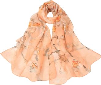 Generic Scarfs for Women Chiffon Scarf Lightweight Plum Blossom Leaf Pattern for Beach Daily Party Banquet (Plum Blossom Orange)
