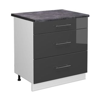 Vicco Mueble Bajo De Cocina Fame-line, Antracita Alto Brillo, 80 Cm Con 3 Cajones, Et Antracita