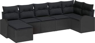 vidaXL Conjunto De Sof&aacute; De Jard&iacute;n 7 Pcs Negro Polirat&aacute;n Vidaxl