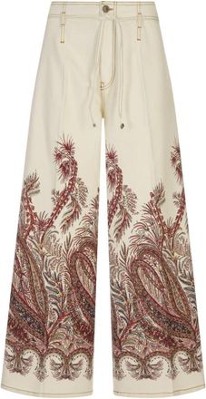 Etro Witte Paisley Print Wide Leg Jeans - Dames - Wijde Broeken - Beige - W26 - Broeken