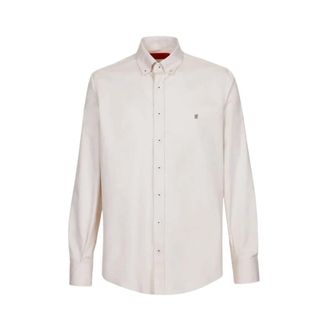 Carolina Herrera Beige Satijnen Overhemd met Geborduurde Initialen - Heren - Casual Overhemden - Beige - XL - Satijn - Overhemden
