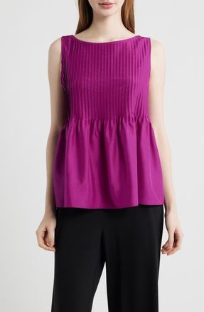 Eileen Fisher Pleated Silk Sleeveless Top in Berry Bloom at Nordstrom, Size Xx-Small