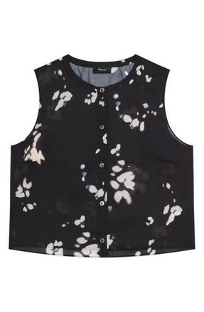 Theory Shadow Floral Sleeveless Button-Up Shirt in Black Multi at Nordstrom, Size X-Large