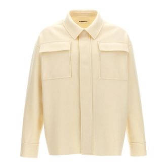 Jil Sander Cloth Shirt - Heren - Casual Overhemden - Wit - M - Wol - Overhemden