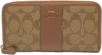 Coach Signature Beige Brown Multi-Color Signature Line Long Wallet (Bi-Fold) (Pre-Owned)