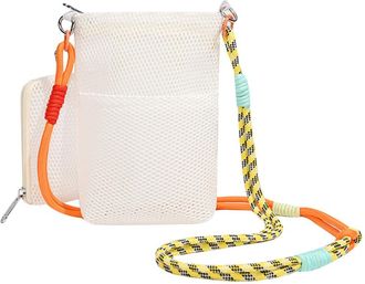 Generic Color-block Mini Mesh Sheer Portable Crossbody Phone Bag Small Travel Vacation Shoulder Bag (White)
