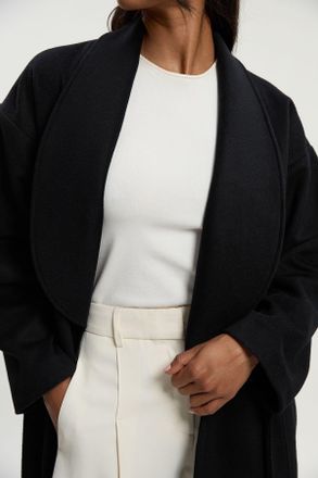 Karen Millen Womens Brushed Wool Belted Wrap Tailored Maxi Coat - Black - Size 14 UK