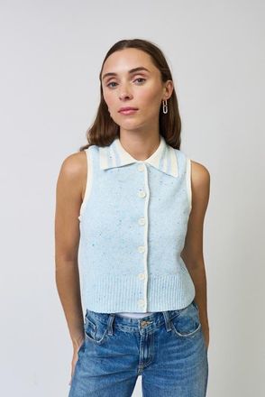 Central Park West Celeste Tweed Yarn Collared Top in Blue at Nordstrom, Size X-Small