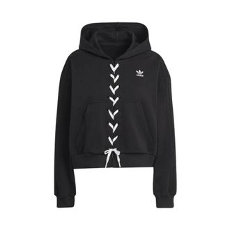 adidas Cropped Hoodie met Kantdetails - Dames - Sportshirts - Zwart - XS - Katoen - Fitness