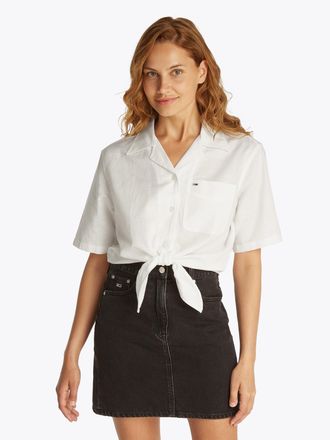 Tommy Jeans T-Shirt TOMMY JEANS TJW CRP LINEN SS SHIRT, Damen, Gr. XL (42), beige (ecru), Single Jersey, Obermaterial: 75% Baumwolle, 25% Leinen, unifarben, norma