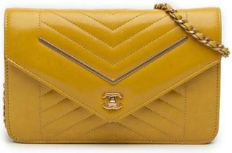 Chanel Pre-owned Leren Crossbodytas - Dames - Vintage Schoudertas - Geel - ONE Size - Leer - Vintage
