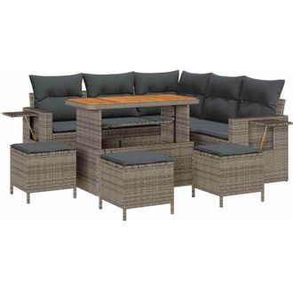 vidaXL Garden Sofa Set with Cushion 10 pcs Grey Poly Rattan vidaXL