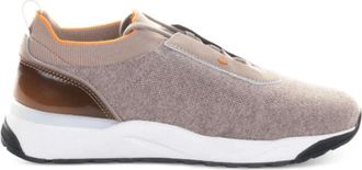 Santoni Bruine Gebreide Panel Sneakers - Heren - Sneakers - Bruin - 40 1/2 EU - Katoen - Schoenen