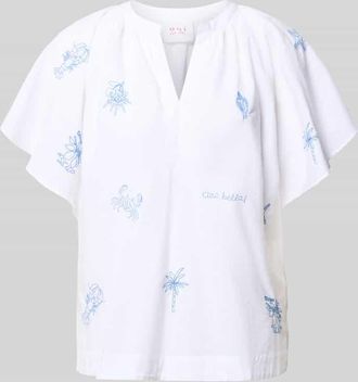 Oui Relaxed Fit Tunikabluse mit Stitchings in Weiss, Gr&ouml;&szlig;e 34