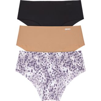 DKNY Litewear Cut Anywhere Assorted 3-Pack Hipster Briefs in Black/glow/Thistle Dot at Nordstrom, Size Small