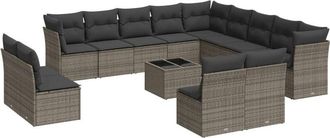 vidaXL Set De Sof&aacute;s De Jard&iacute;n 14 Pzas Con Cojines Rat&aacute;n Sint&eacute;tico Gris Vidaxl