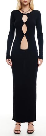 Lioness Homecoming Cutout Detail Long Sleeve Body-Con Maxi Dress in Onyx at Nordstrom Rack, Size Medium