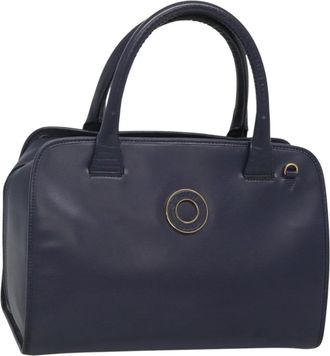 Celine Circle Logo Handbag Leather Blue Leather Bag (Pre-Owned)