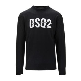 Dsquared2 Round-neck Knitwear, male, Black, M, Wool Jumper with Logo