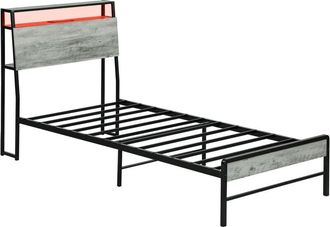HOMCOM Homcom - led Single Bed Frame with Charging Station, 90 x 190cm, Cement Grey