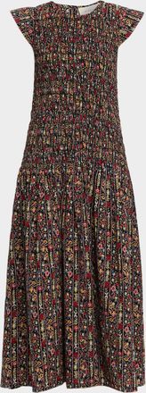 The Great. The Paramour Printed Cotton Seersucker Midi Dress