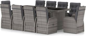 vidaXL 11 Pcs Cena Exterior Conjunto Con Almohadas De Mimbre Pe Gray - 220384