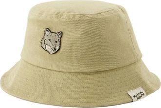 Maison Kitsun&eacute; Bold Fox Head Bucket Hat - unisex - Accessoires - Beige - Maat: Xs/S Katoen