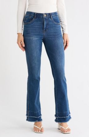 Democracy Absolution High Waist Fray Hem Itty Bitty Bootcut Jeans in Blue at Nordstrom Rack, Size 14