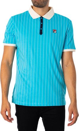 Fila BB1 Classic Striped Polo Shirt Cyan Blue/Gardenia Navy (UK, Alpha, L, Regular, Regular, Cyan Blue)