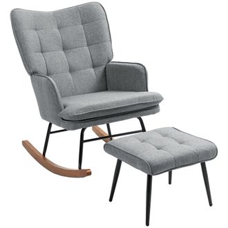 HOMCOM Rocking Chair With Footstool Fabric Wingback Chair For Bedroom Grey | TJ Hughes