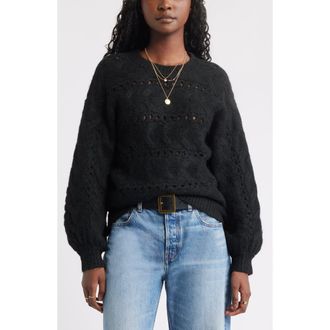 Treasure & Bond Cable Crewneck Sweater in Black at Nordstrom Rack, Size Medium