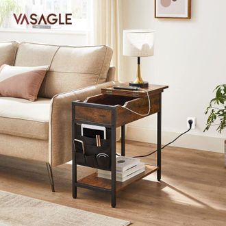 Vasagle Vasagle - Mesa Auxiliar, Mesita De Noche, Mesa Lateral, Mesa De Sof&aacute;, Mesa Peque&ntilde;a, Tablero Abatible, Con Estante Y Bolsillo De Tela, Para Sala De Est